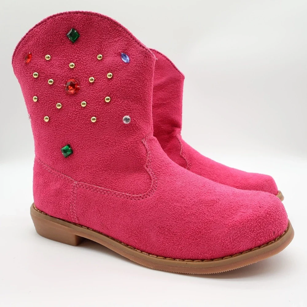 L'Amour Boots Girls Size 1 Fuchsia Pink Textile Western Cowgirl Rhinestone V8400